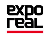 Expo Real Logo schwarze Buchstaben roter Strich